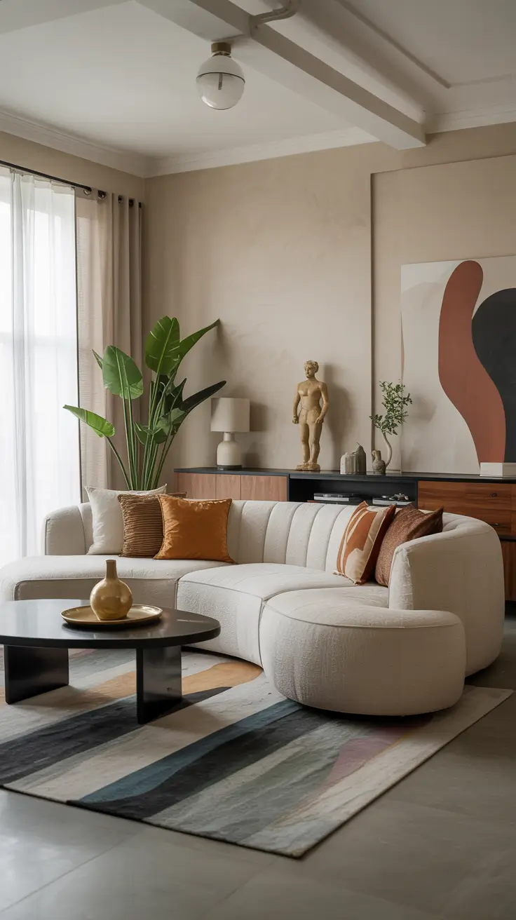 Curved Sofa Ideas for Living Room 2026: Modern, Mid-Century & Stylish Interiors