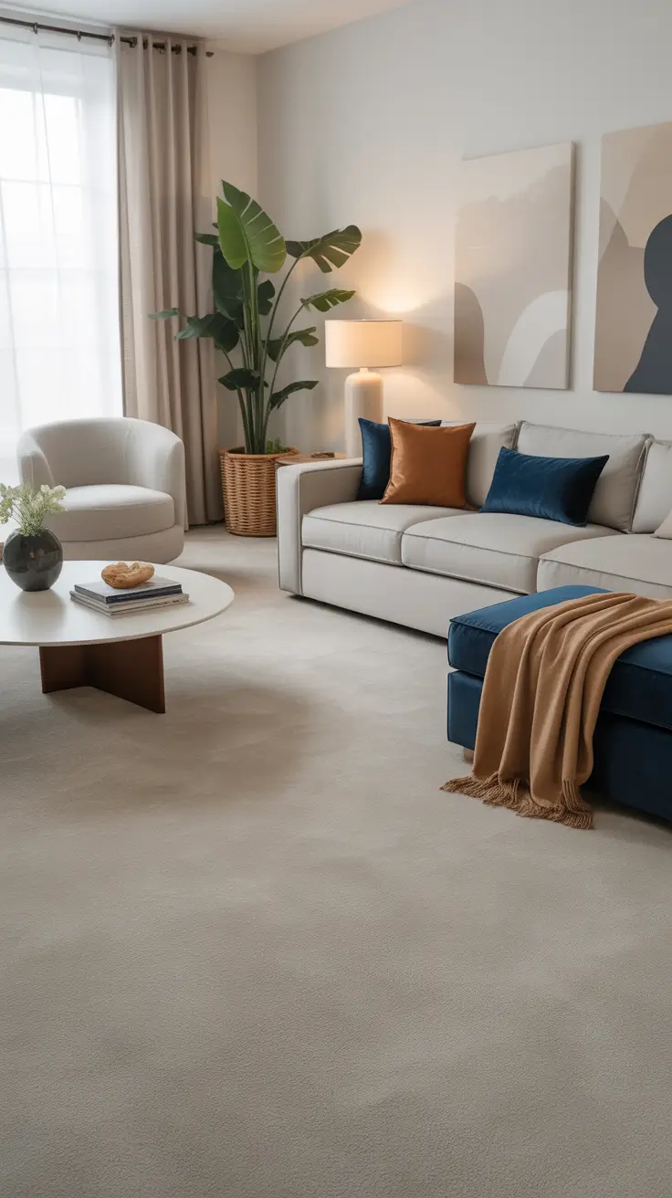 Living Room Carpet Ideas 2026: Area Rugs, Modern Colors & Cozy Styles