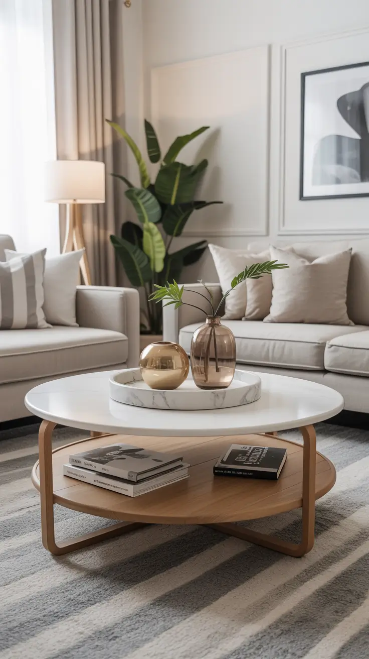 Round Table Living Room Ideas 2026: Modern Coffee Table Decor & Styling