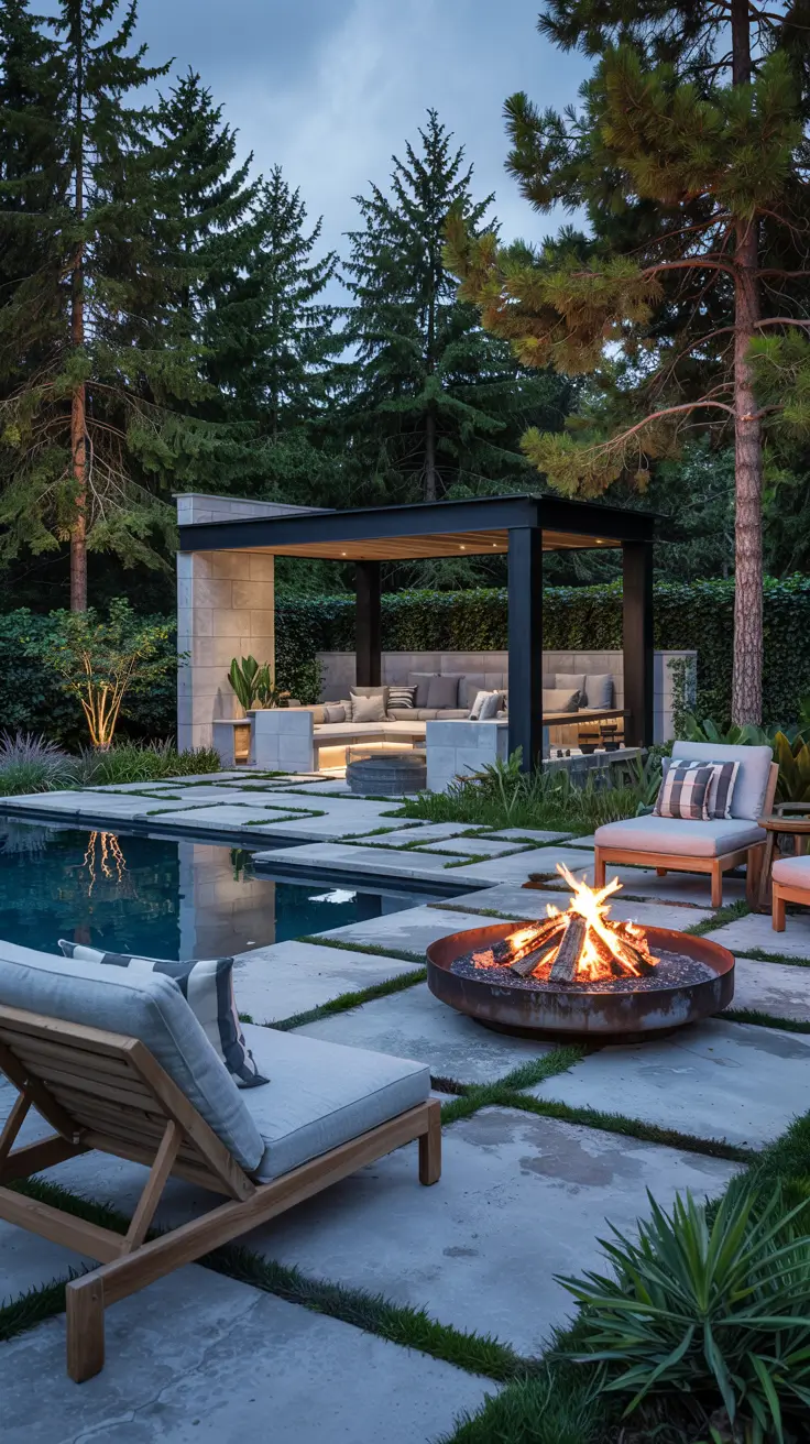 Patio with Fire Pit 2026: Modern Backyard Design Ideas with Pergola, Pool & Dining Area
