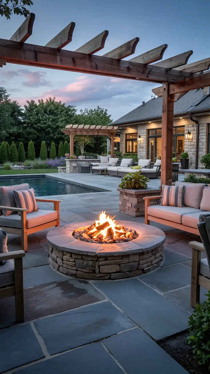 Patio with Fire Pit 2026: Modern Backyard Design Ideas with Pergola, Pool & Dining Area