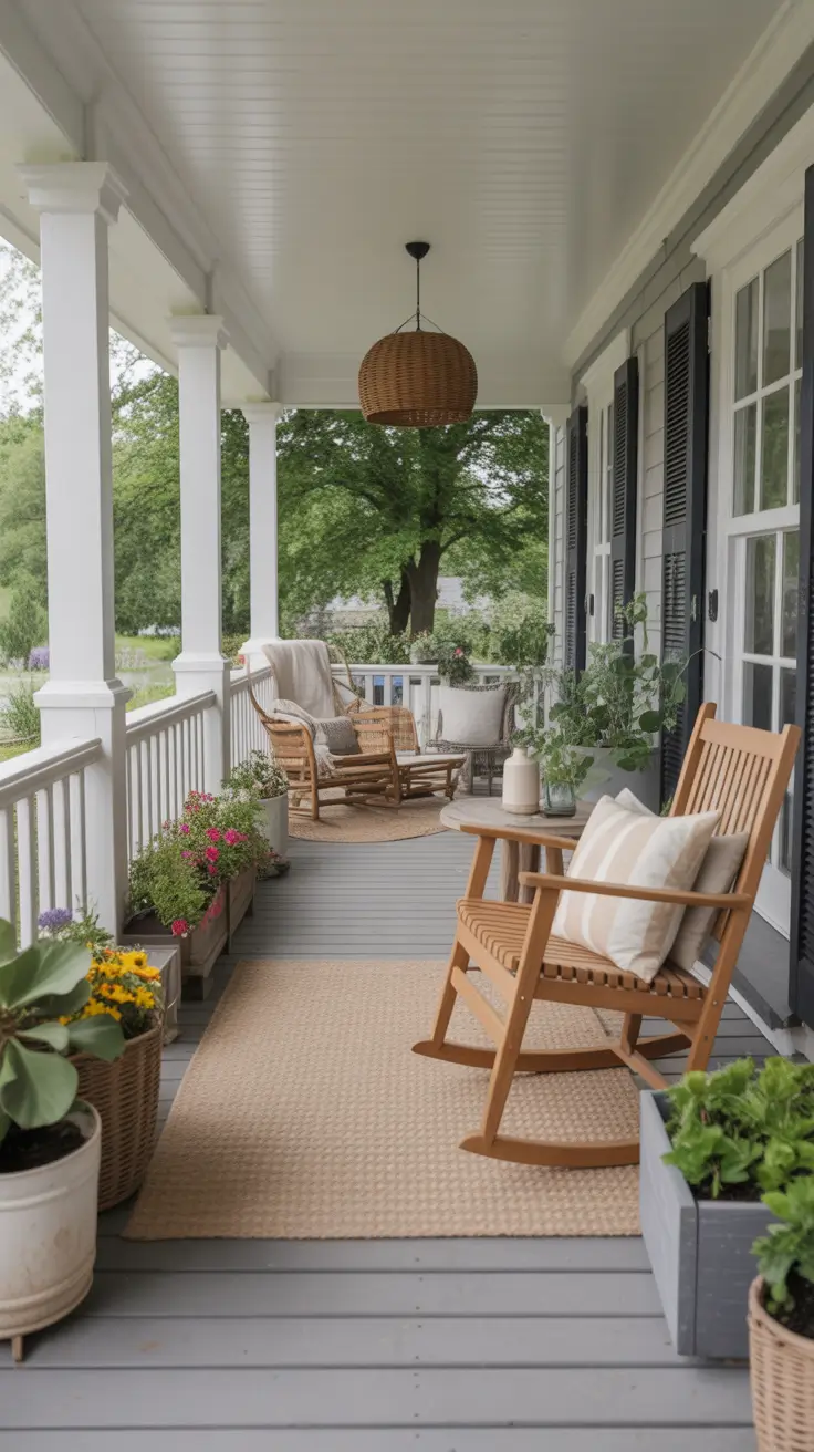 Summer Front Porch Decor Ideas 2026 - Stylish Outdoor Spaces with Rocking Chairs, Flower Pots and Farmhouse Charm